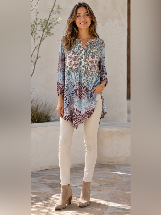 Anthropologie Tops - Anthropologie Fig and Flower lightweight multi-color floral tunic top
